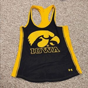 Under Armour Women's Black and Yellow Mesh Iowa Tank Top